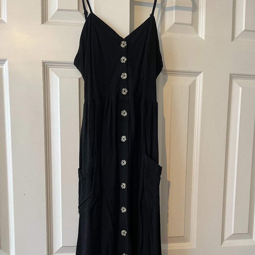 Good Luck Gem Black Dress with Buttons
